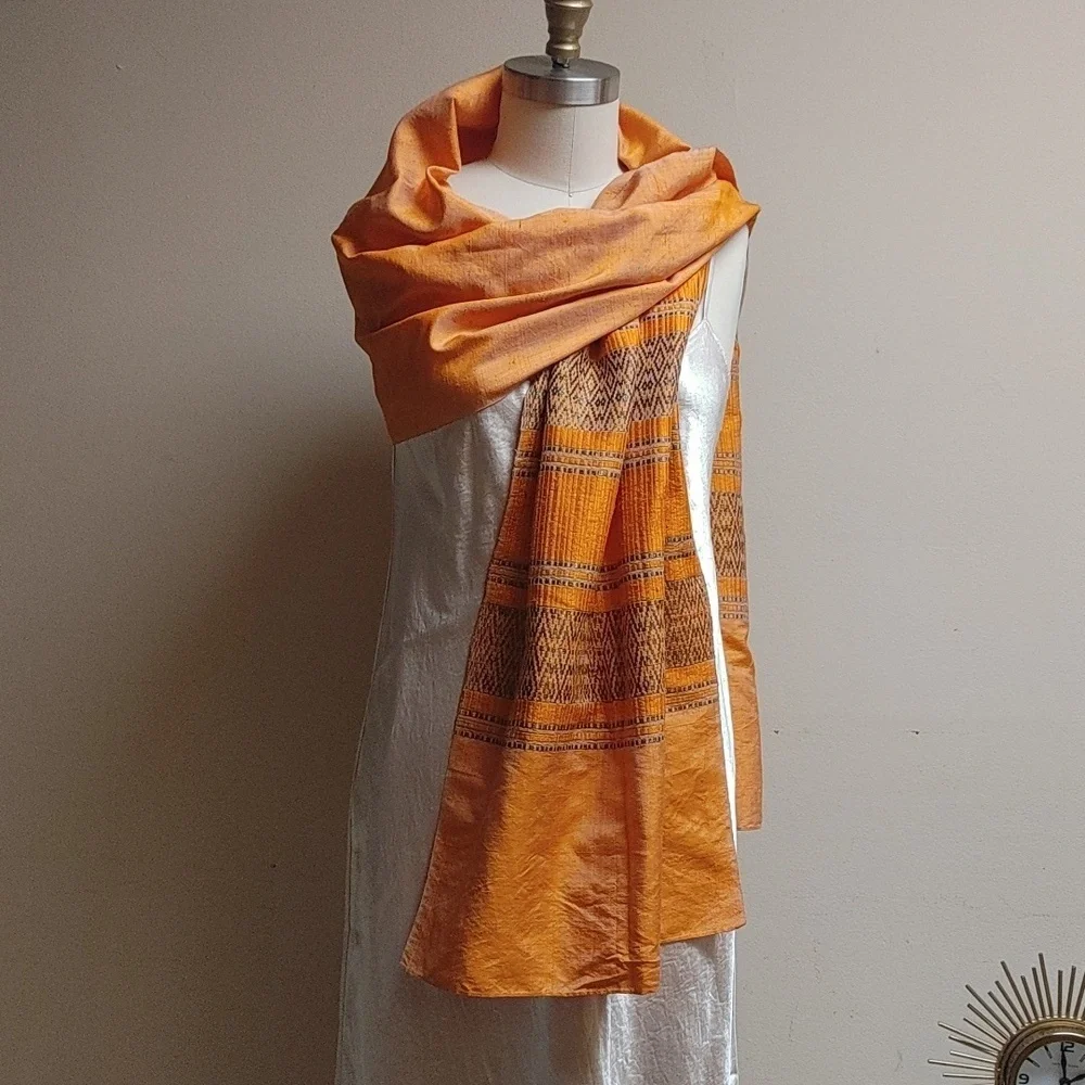 Final $ Duponi Raw Silk Scarf Wrap in Orange